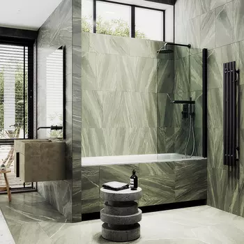 Шторка на ванну Maybah Glass MGV-770-6 50х140 см, профиль черный, стекло прозрачное