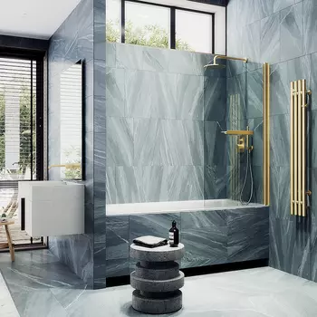 Шторка на ванну Maybah Glass MGV-770-3 50х140 см, профиль золото, стекло прозрачное