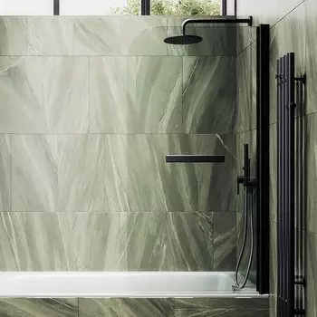 Шторка на ванну Maybah Glass MGV-776-6 60х140 см, профиль черный, стекло прозрачное