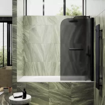 Шторка на ванну Maybah Glass MGV-780-6 60х140 см, профиль черный, стекло графит матовый