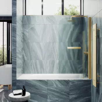 Шторка на ванну Maybah Glass MGV-781-3 60х140 см, профиль золото, стекло сатин