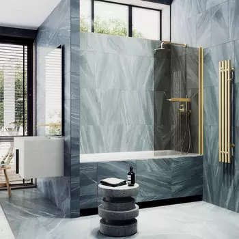 Шторка на ванну Maybah Glass MGV-789-3 80х140 см, профиль золото, стекло бронза