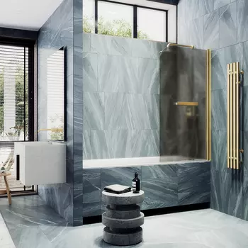 Шторка на ванну Maybah Glass MGV-790-3 80х140 см, профиль золото, стекло бронза матовое