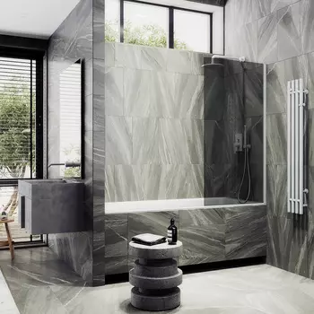 Шторка на ванну Maybah Glass MGV-82-1ш 80х140 см, профиль белый, стекло графит