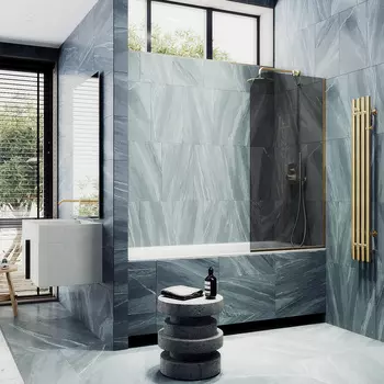 Шторка на ванну Maybah Glass MGV-82-3у 80х140 см, профиль золото, стекло графит