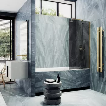 Шторка на ванну Maybah Glass MGV-83-3ш 90х140 см, профиль золото, стекло графит