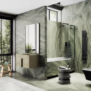 Шторка на ванну Maybah Glass MGV-915-6 99х140 см, профиль черный, стекло прозрачное