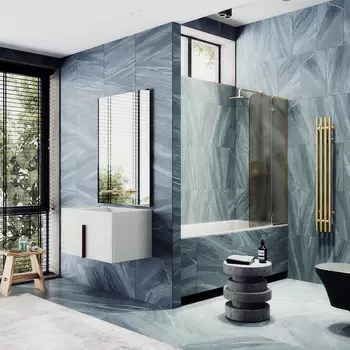 Шторка на ванну Maybah Glass MGV-917-3 99х140 см, профиль золото, стекло бронза матовое