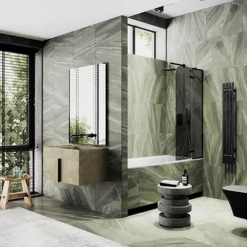 Шторка на ванну Maybah Glass MGV-918-6 99х140 см, профиль черный, стекло графит