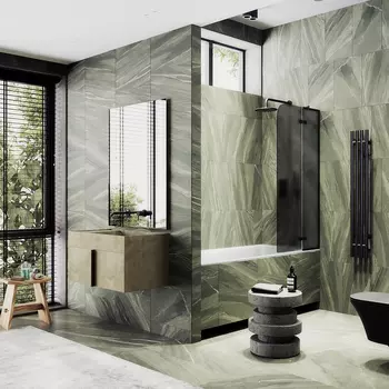 Шторка на ванну Maybah Glass MGV-919-6 99х140 см, профиль черный, стекло графит матовый