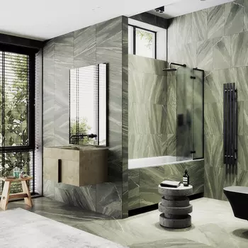 Шторка на ванну Maybah Glass MGV-920-6 99х140 см, профиль черный, стекло сатин