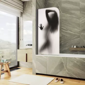 Шторка на ванну Maybah Glass MGV-928-ФП015-6 60х140 см, профиль черный, стекло с узором