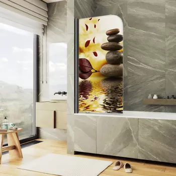 Шторка на ванну Maybah Glass MGV-928-ФП008-6 60х140 см, профиль черный, стекло с узором