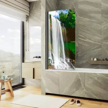 Шторка на ванну Maybah Glass MGV-929-ФП007-6 70х140 см, профиль черный, стекло с узором