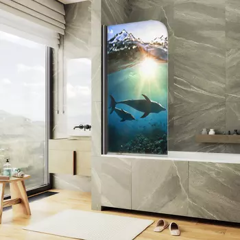 Шторка на ванну Maybah Glass MGV-930-ФП004-6 80х140 см, профиль черный, стекло с узором