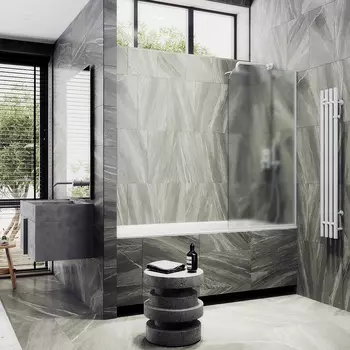 Шторка на ванну Maybah Glass MGV-95-1у 90х140 см, профиль белый, стекло сатин