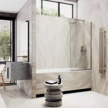 Шторка на ванну Maybah Glass MGV-95-2у 90х140 см, профиль бронза, стекло сатин