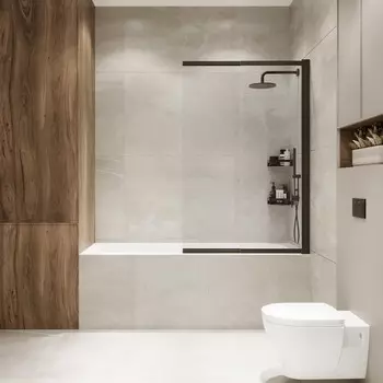 Шторка на ванну Terminus Ното 1CS150х90B 90х150 см, профиль черный, стекло прозрачное