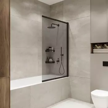 Шторка на ванну Terminus Ното 1CS150х90BT 90х150 см, профиль черный, стекло тонированное