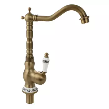 Смеситель Brimix 153 для кухонной мойки, бронза с вставками белой керамики