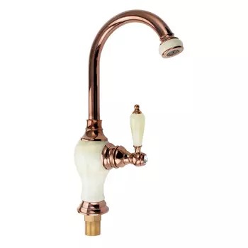 Смеситель Brimix 165 для кухонной мойки, медь с белой мраморной вставкой