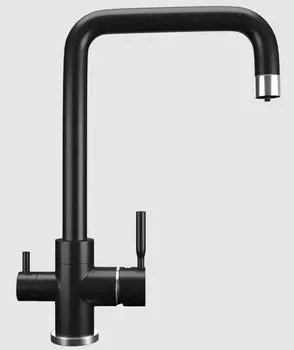 Смеситель Ulgran Classic U-019-344 для кухонной мойки, ультра-черный, с краном под питьевую воду