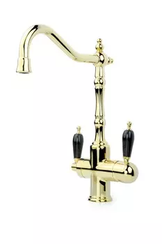 Смеситель для кухонной мойки Boheme Kitchen 112-BLC tradizionnale oro с черной керамикой