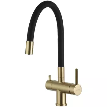 Смеситель для кухонной мойки Gappo G4398-33 с гибким изливом, золотой сатин/черный