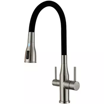 Смеситель для кухонной мойки Gappo G4399-65 с гибким изливом, сатин/черный