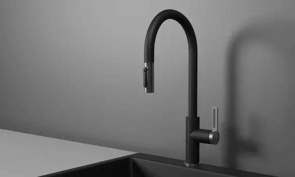 Смеситель для кухонной мойки Granula GR-8168 с выдвижным изливом, шварц