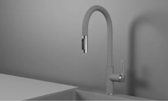 Смеситель для кухонной мойки Granula GR-8168 с выдвижным изливом, алюминиум