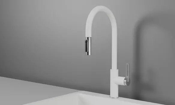 Смеситель для кухонной мойки Granula GR-8168 с выдвижным изливом, арктик