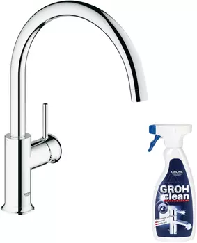 Смеситель для кухонной мойки Grohe BauClassic 31234001 + средство для очистки