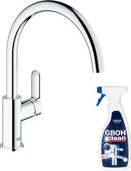 Смеситель для кухонной мойки Grohe BauEdge 31367000 + средство для очистки
