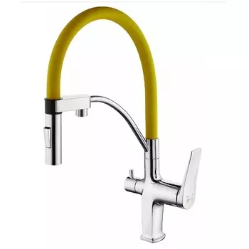 Смеситель для кухонной мойки Lemark Comfort LM3074C-Yellow под фильтр, с гибким изливом, хром/желтый