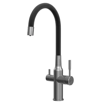 Смеситель для кухонной мойки Lemark Expert LM5083GMN-Black c гибким изливом, графит/черный