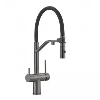 Смеситель для кухонной мойки Milacio Ultra MCU.557.GM с гибким изливом, вороненая сталь