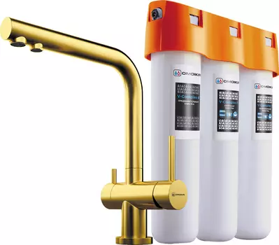 Смеситель для кухонной мойки Omoikiri Nagano LG 4178.8028 светлое золото, с фильтром Pure Drop Lite