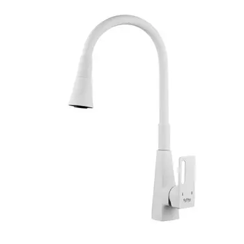 Смеситель для кухонной мойки Raffine F313C-1 с гибким изливом, белый матовый