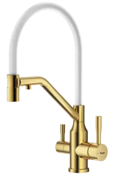 Смеситель для кухонной мойки Raglo R81.62.03 для кухни, с гибким изливом, золотой сатин/белый