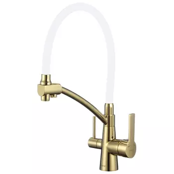 Смеситель для кухонной мойки Savol S-L1805B-02 золото, белый шланг