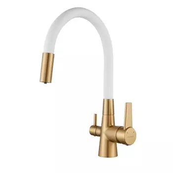 Смеситель для кухонной мойки Shevanik S668G белый,золотой сатин