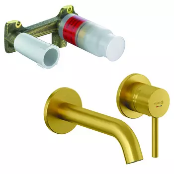 Смеситель для раковины Kludi Bozz 38244N076S встраиваемый, со скрытой частью, золото брашированное