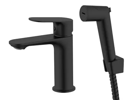 Смеситель для раковины с гигиеническим душем VODA Shore Black SHR27HB черный