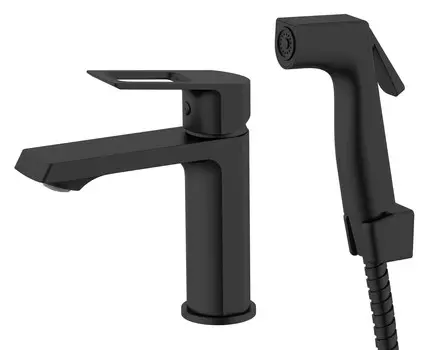 Смеситель для раковины с гигиеническим душем VODA Surf Black SF27HB черный