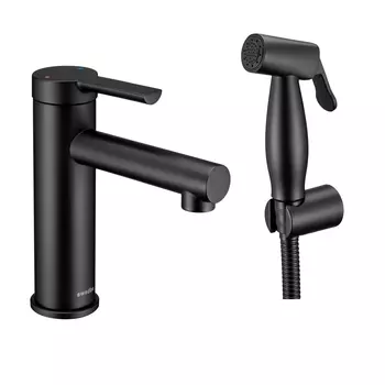 Смеситель для раковины Swedbe Diana 1060B, с гигиенической лейкой, черный