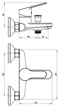 Смеситель для ванны с душем VODA Tide TD54 хром