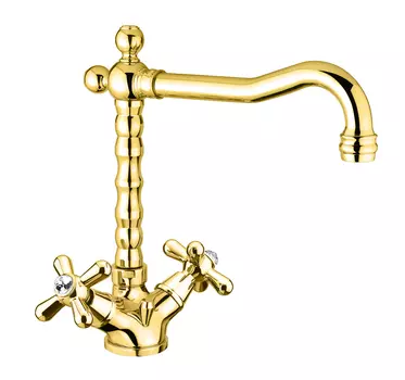 Смеситель Fiore Margot Sky Swarovski 01OO0625 для раковины с донным клапаном золото