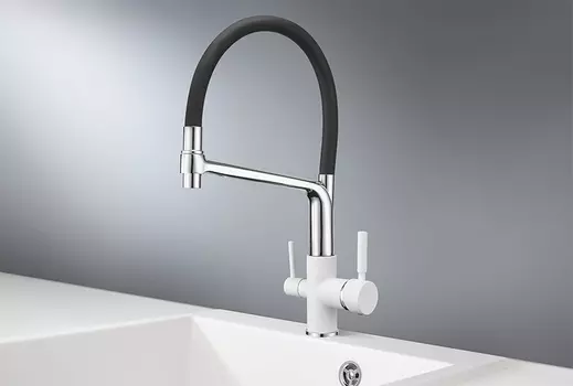 Смеситель Granula GR-0083 для кухонной мойки, с гибким изливом, арктик