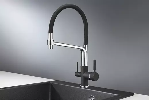 Смеситель Granula GR-0083 для кухонной мойки, с гибким изливом, черный